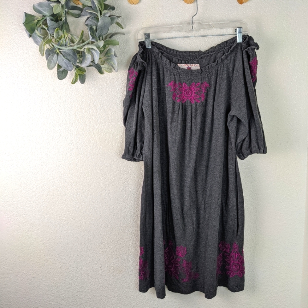 Johnny Was Embroidered Off Shoulder Tunic Dress